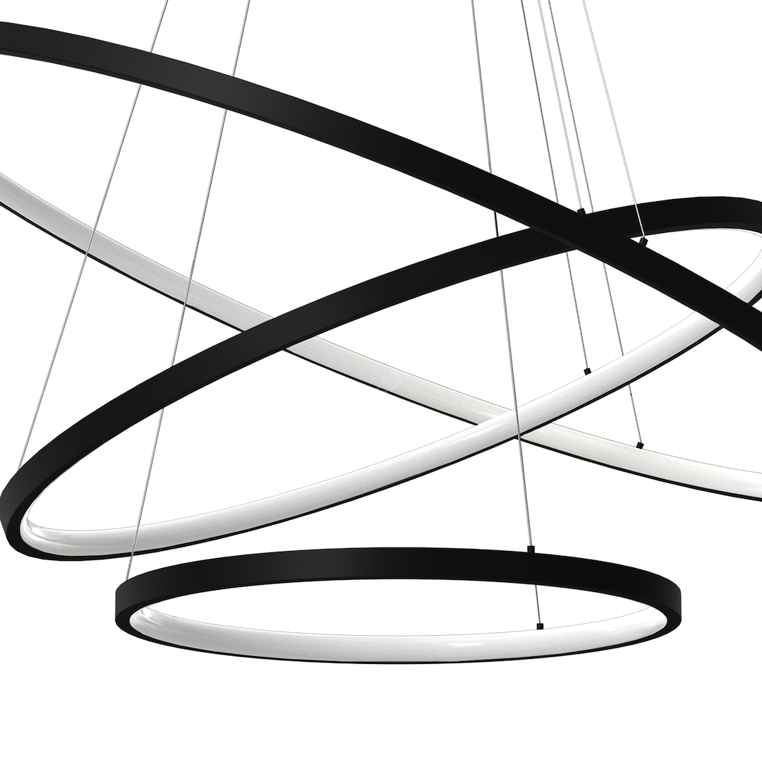 Lustra LED Suspendata Hoop Black Premium 3 Segmente Reglabile Echivalent 600W