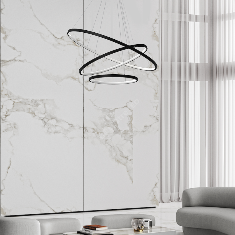 Lustra LED Suspendata Hoop Black Premium 3 Segmente Reglabile Echivalent 600W