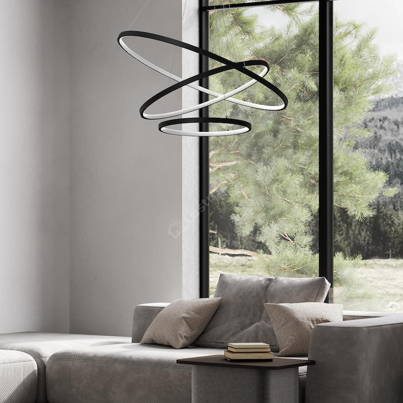Lustra LED Suspendata Hoop Black Premium 3 Segmente Reglabile Echivalent 600W