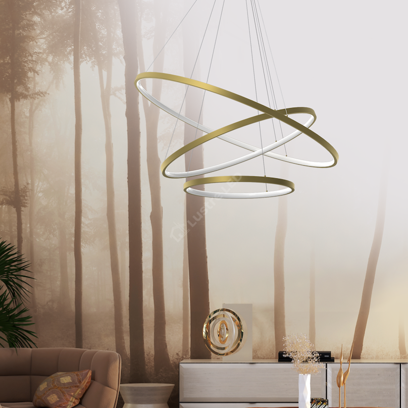 Lustra LED Suspendata Hoop Gold Premium 3 Segmente Reglabile Echivalent 600W