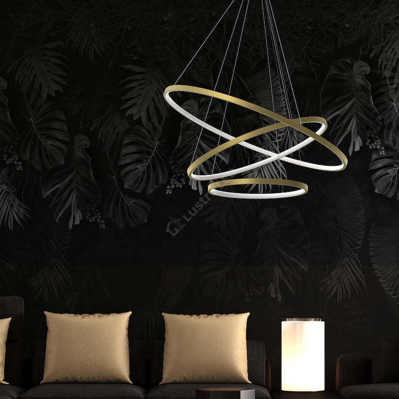 Lustra LED Suspendata Hoop Gold Premium 3 Segmente Reglabile Echivalent 600W