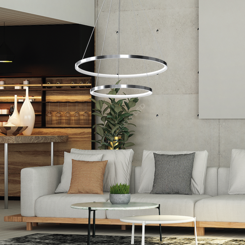 Lustra LED Suspendata Hoop Silver Premium 2 Segmente Reglabile Echivalent 300W