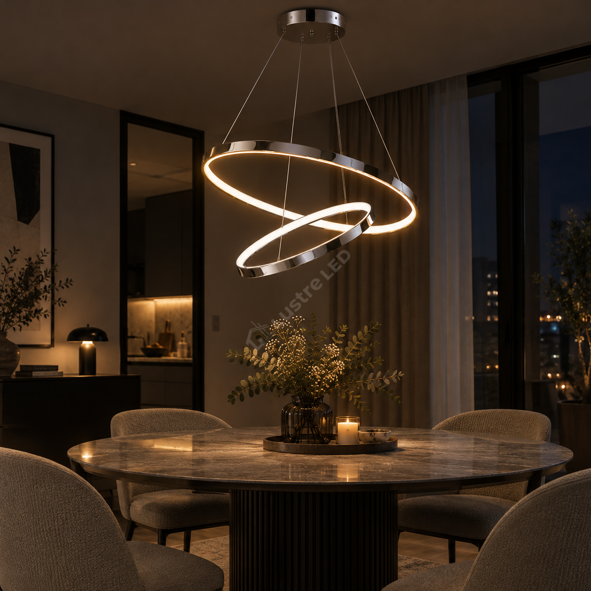 Lustra LED Suspendata Hoop Silver Premium 2 Segmente Reglabile Echivalent 300W
