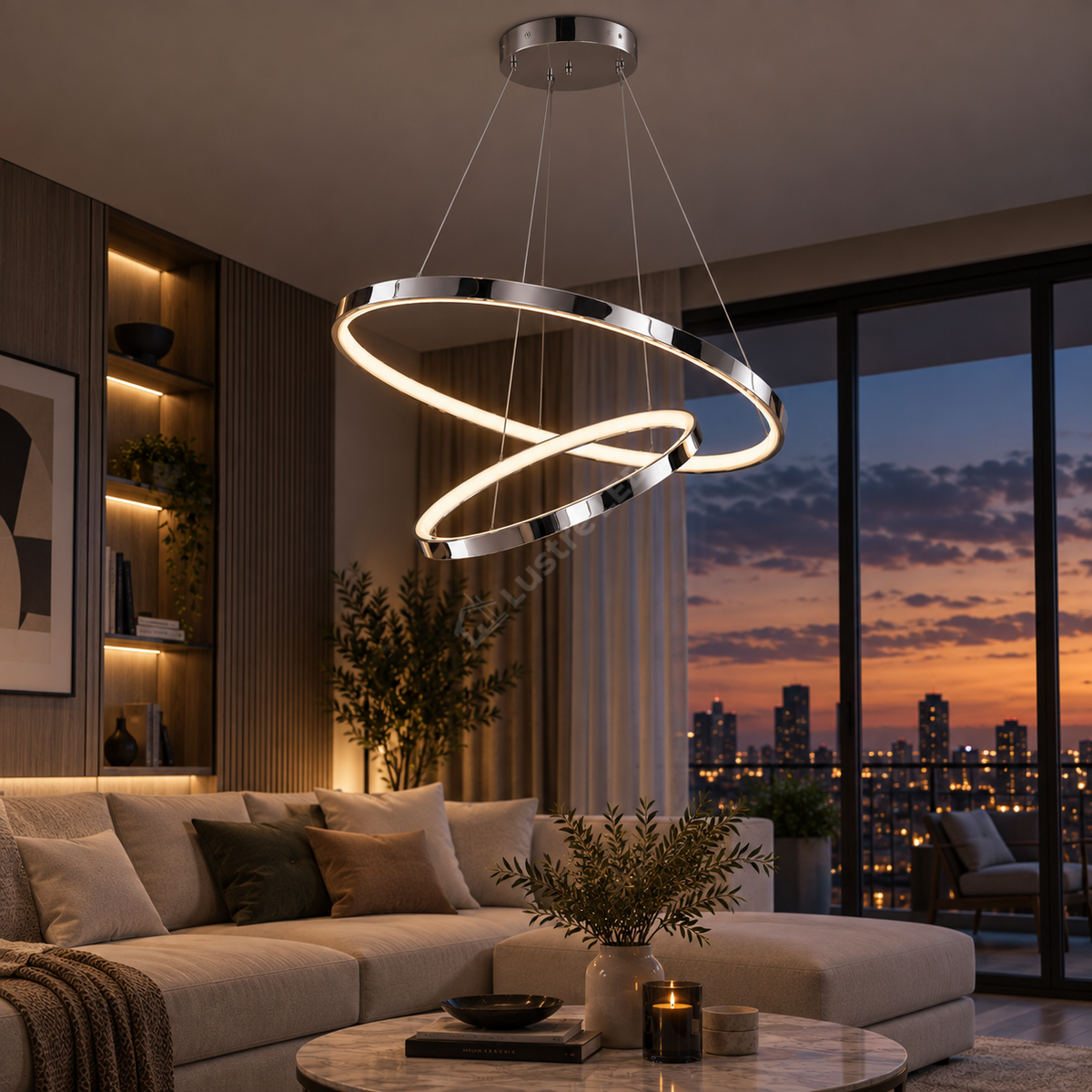 Lustra LED Suspendata Hoop Silver Premium 2 Segmente Reglabile Echivalent 300W