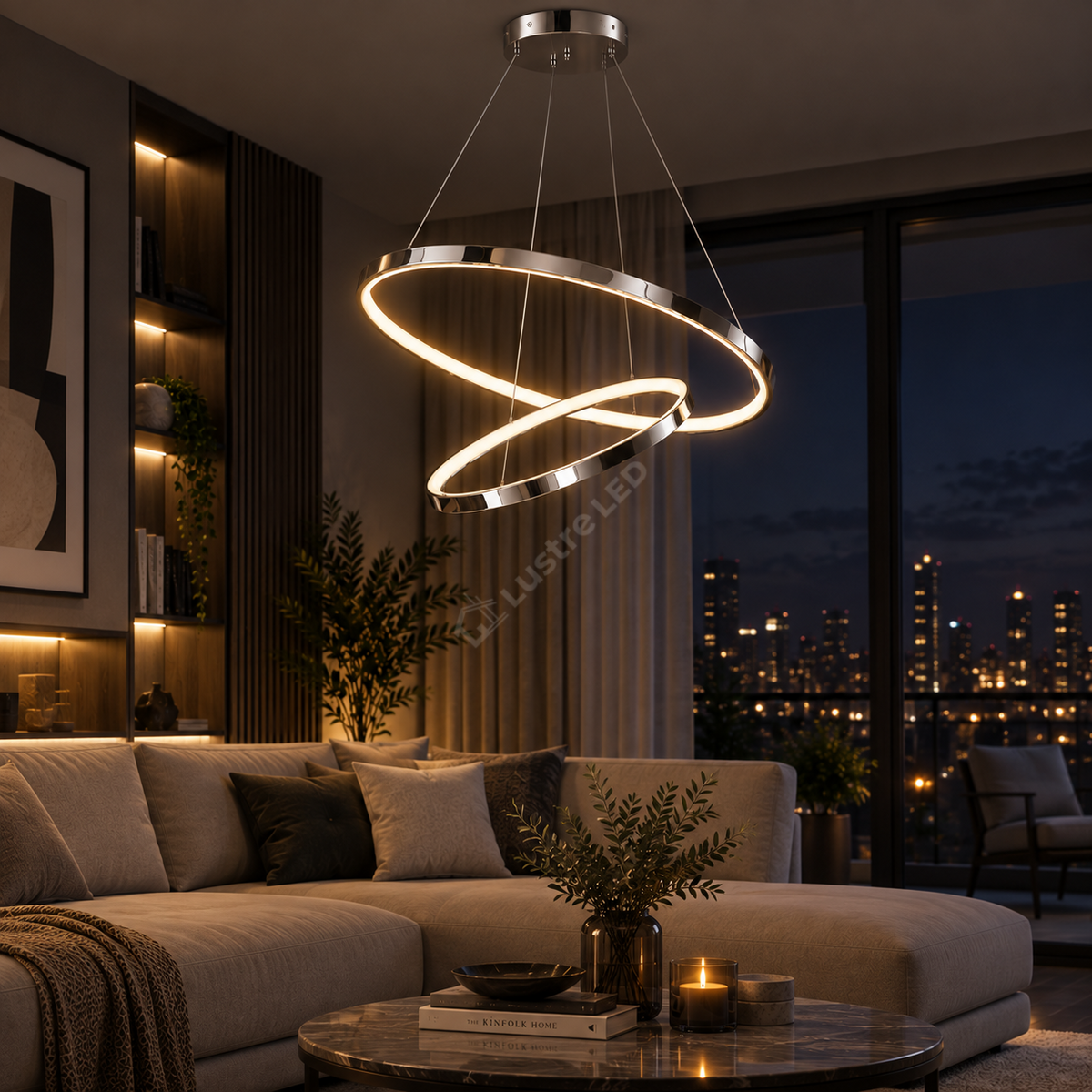 Lustra LED Suspendata Hoop Silver Premium 2 Segmente Reglabile Echivalent 300W