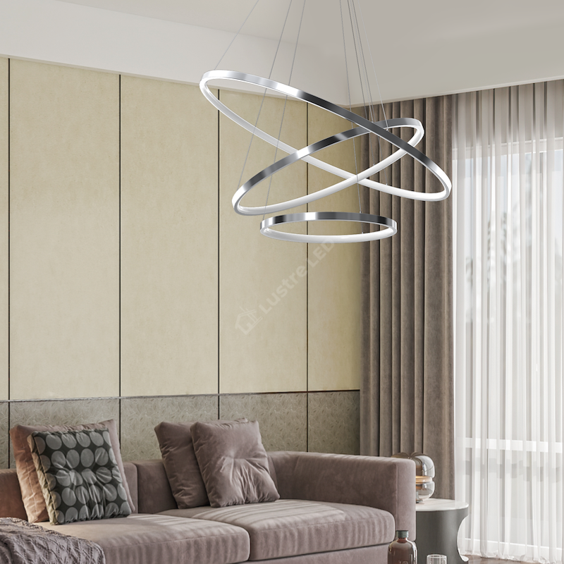 Lustra LED Suspendata Hoop Silver Premium 3 Segmente Reglabile Echivalent 600W