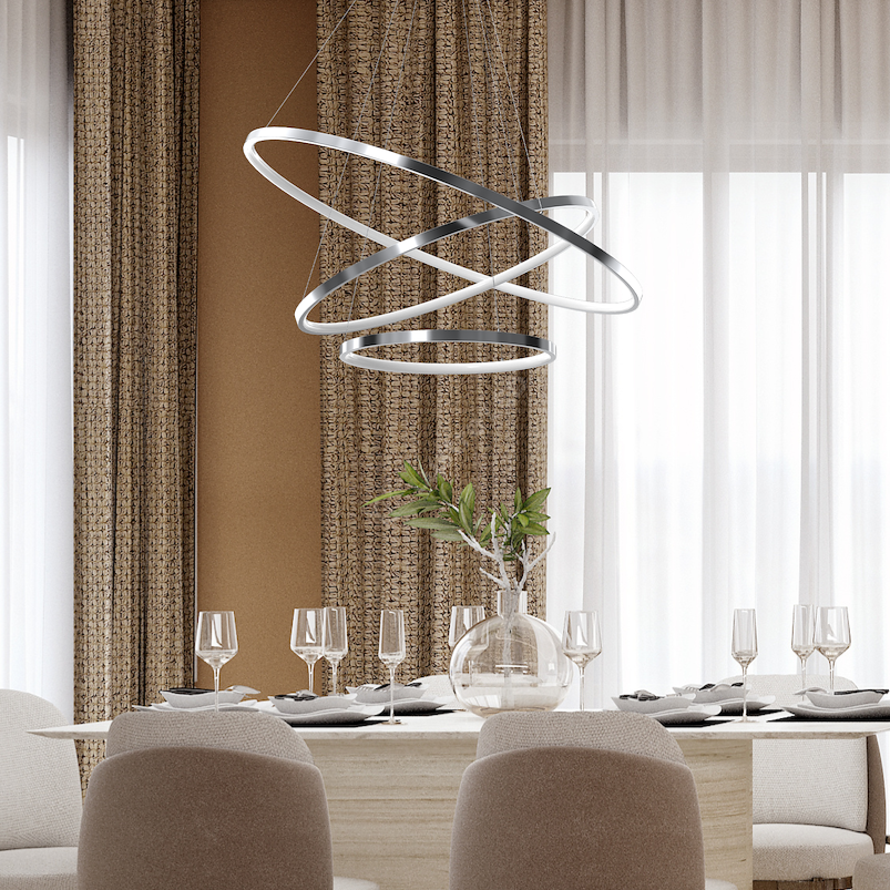Lustra LED Suspendata Hoop Silver Premium 3 Segmente Reglabile Echivalent 600W