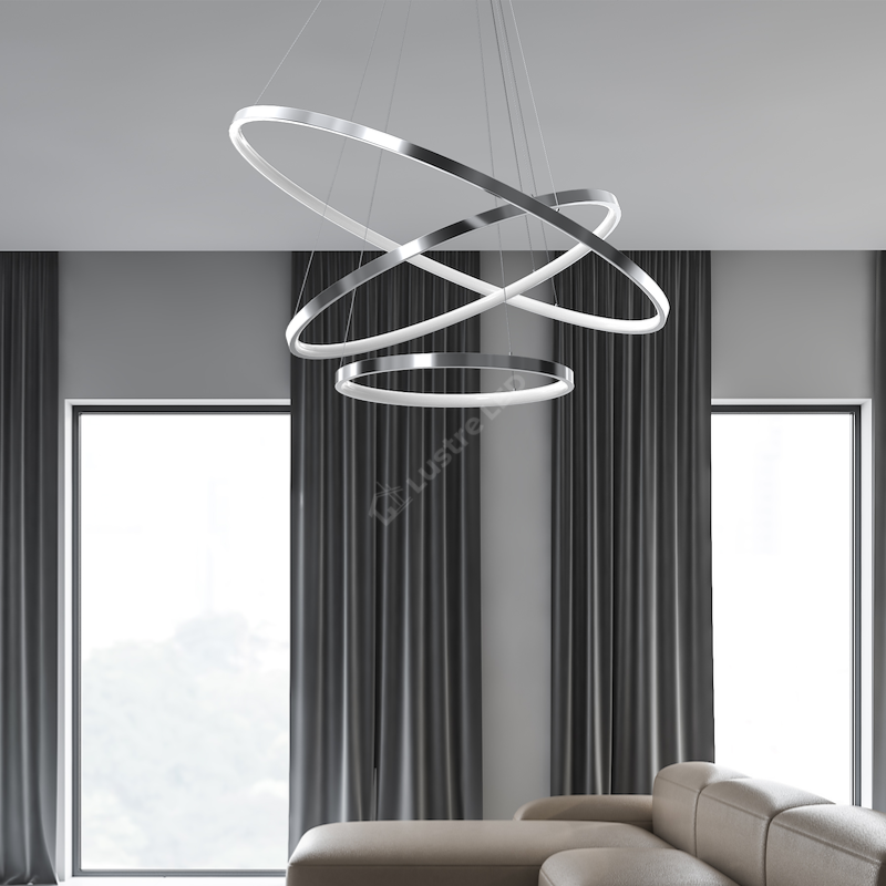Lustra LED Suspendata Hoop Silver Premium 3 Segmente Reglabile Echivalent 600W