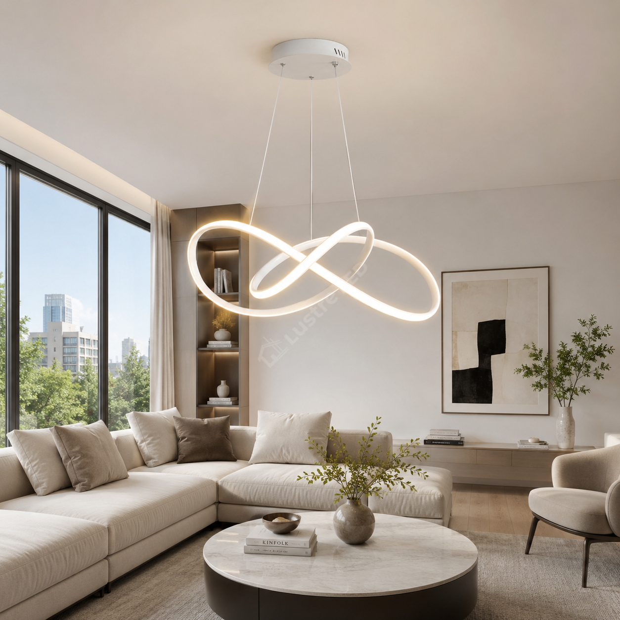 Lustra LED Suspendata INFINITY Alba Echivalent 500W Telecomanda