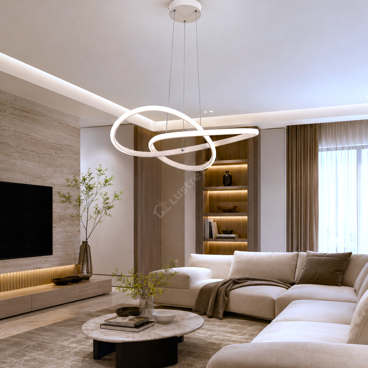 Lustra LED Suspendata INFINITY Alba Echivalent 500W Telecomanda