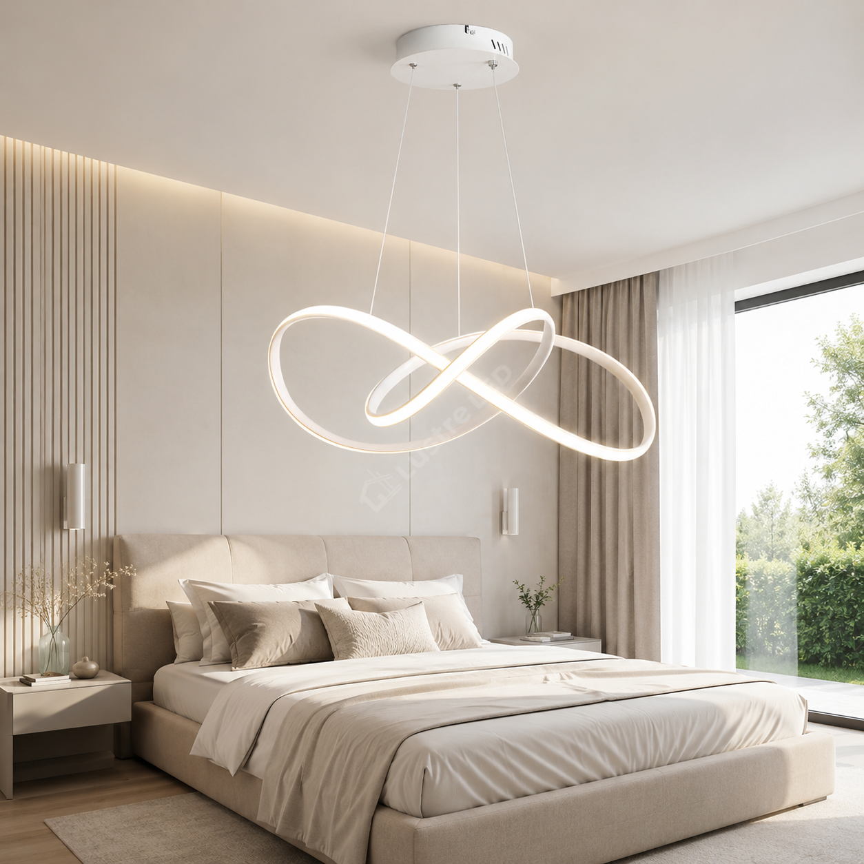 Lustra LED Suspendata INFINITY Alba Echivalent 500W Telecomanda