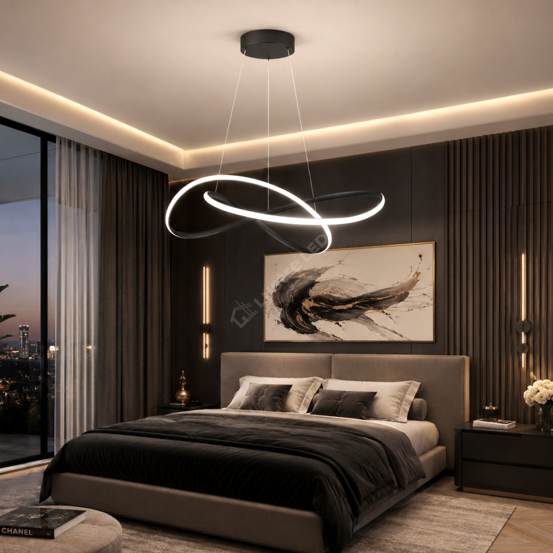 Lustra LED Suspendata INFINITY Black Telecomanda Echivalent 500W