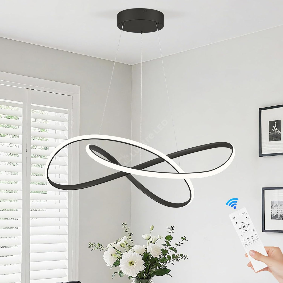Lustra LED Suspendata INFINITY Black Telecomanda Echivalent 500W