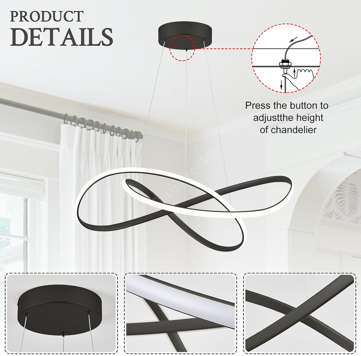 Lustra LED Suspendata INFINITY Black Telecomanda Echivalent 500W