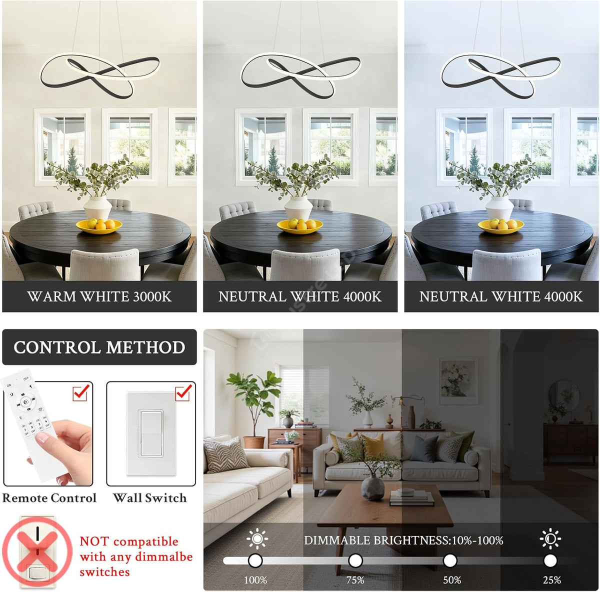 Lustra LED Suspendata INFINITY Black Telecomanda Echivalent 500W