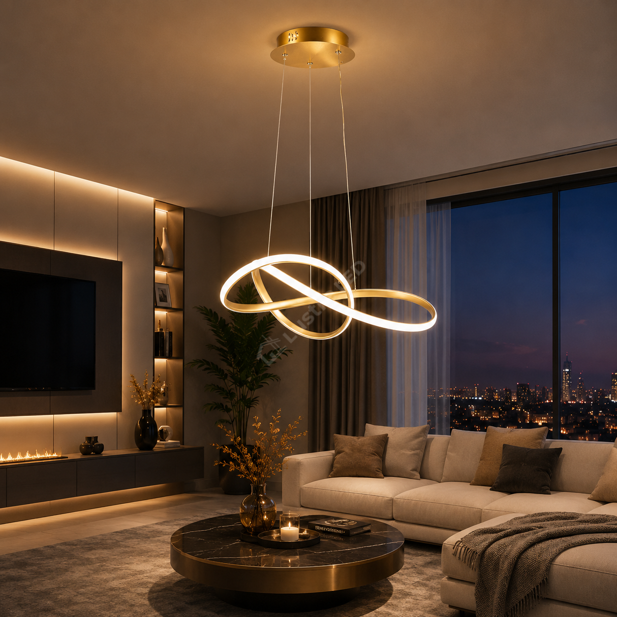 Lustra LED Suspendata Infinity Gold 3 Lumini Echivalent 250W
