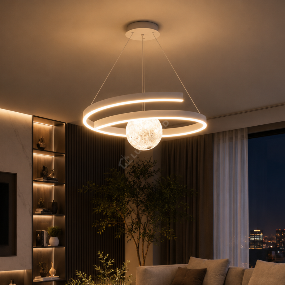 Lustra LED Suspendata INFINITY SPHERE Alba Echivalent 500W