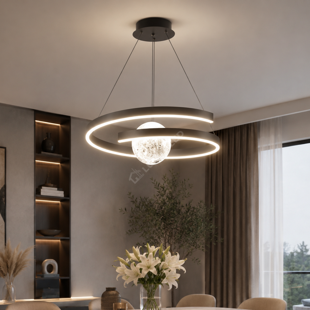 Lustra LED Suspendata INFINITY SPHERE Neagra Echivalent 500W