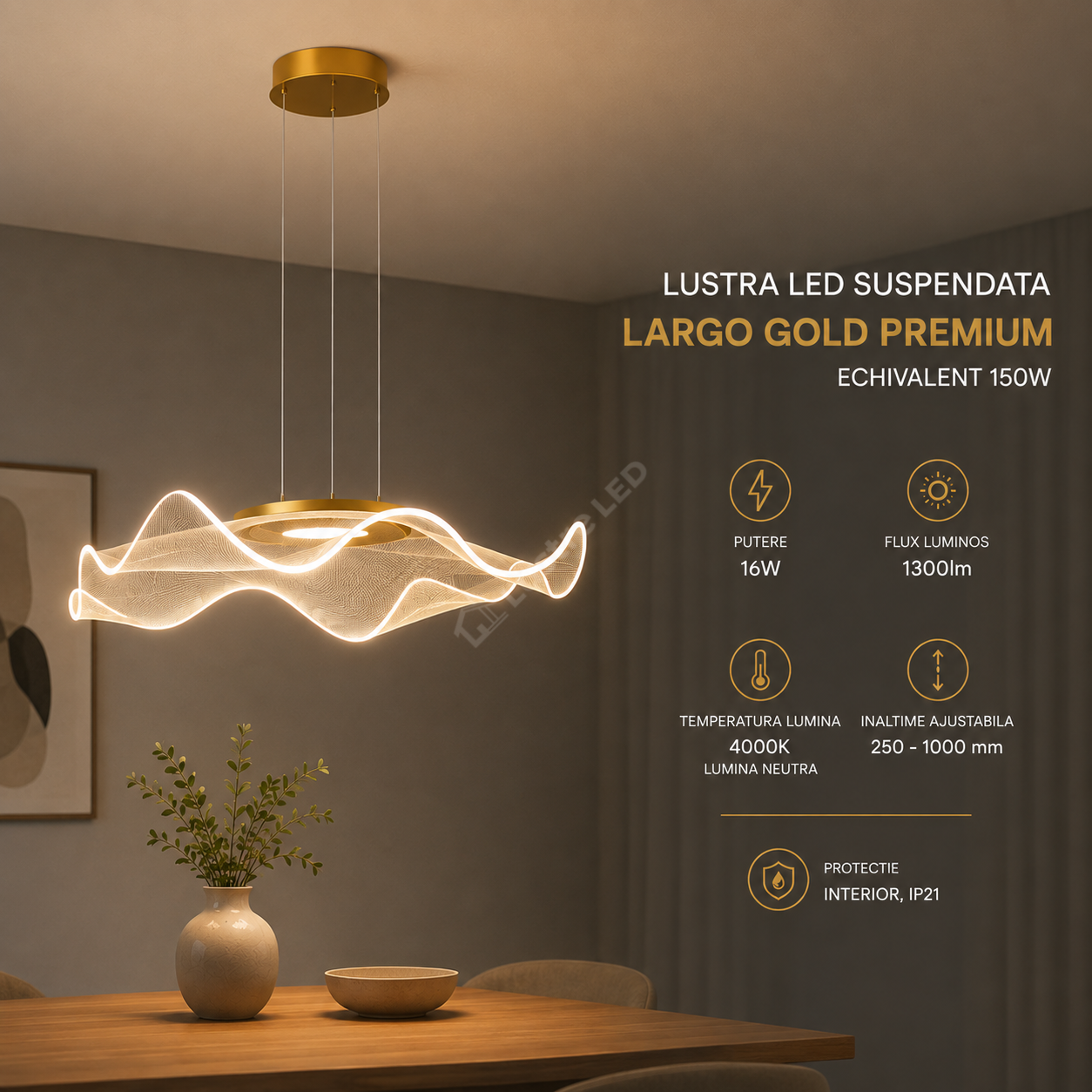 Lustra LED Suspendata Largo Gold Premium Echivalent 150W