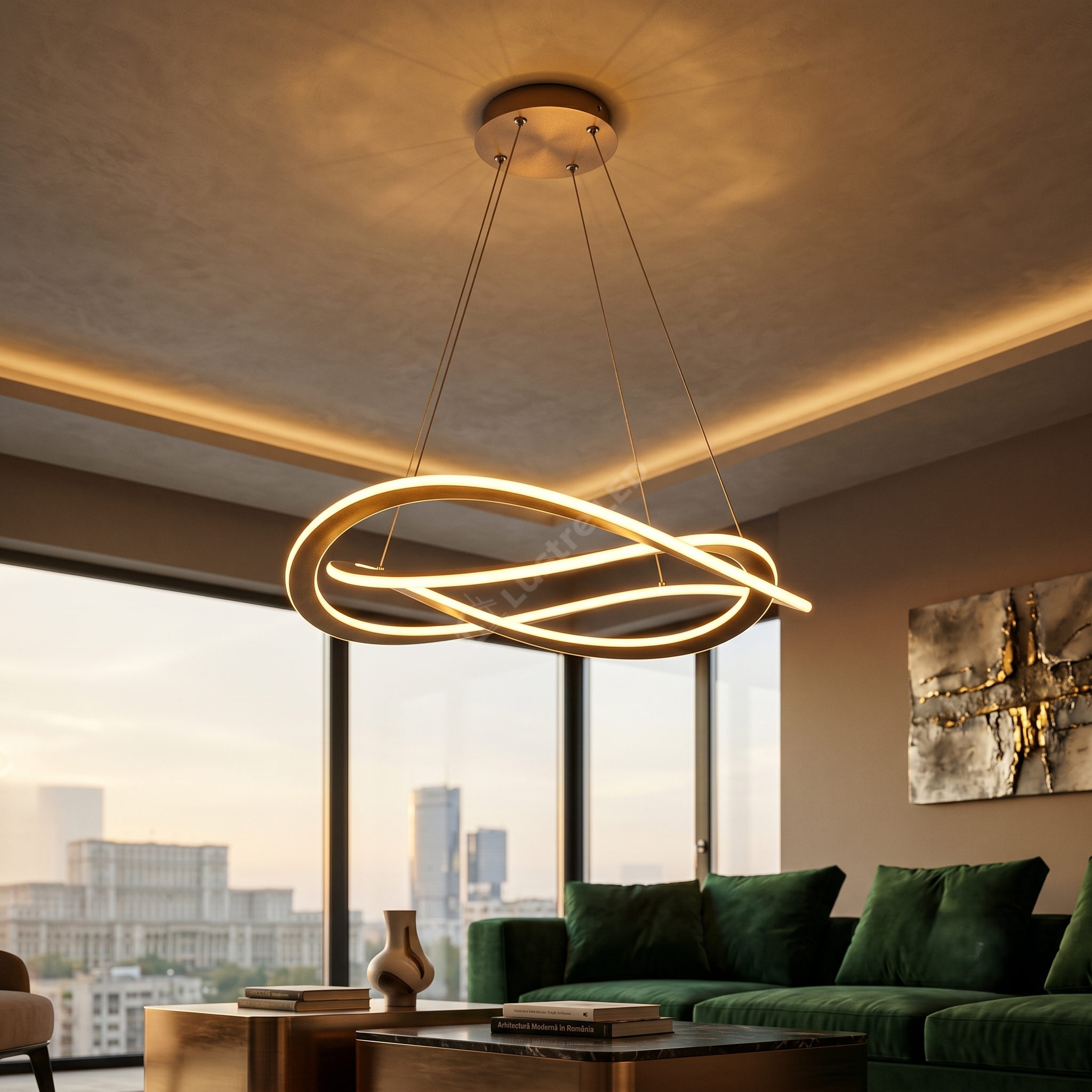 Lustra LED Suspendata LIGNIS Gold Echivalent 400W Premium