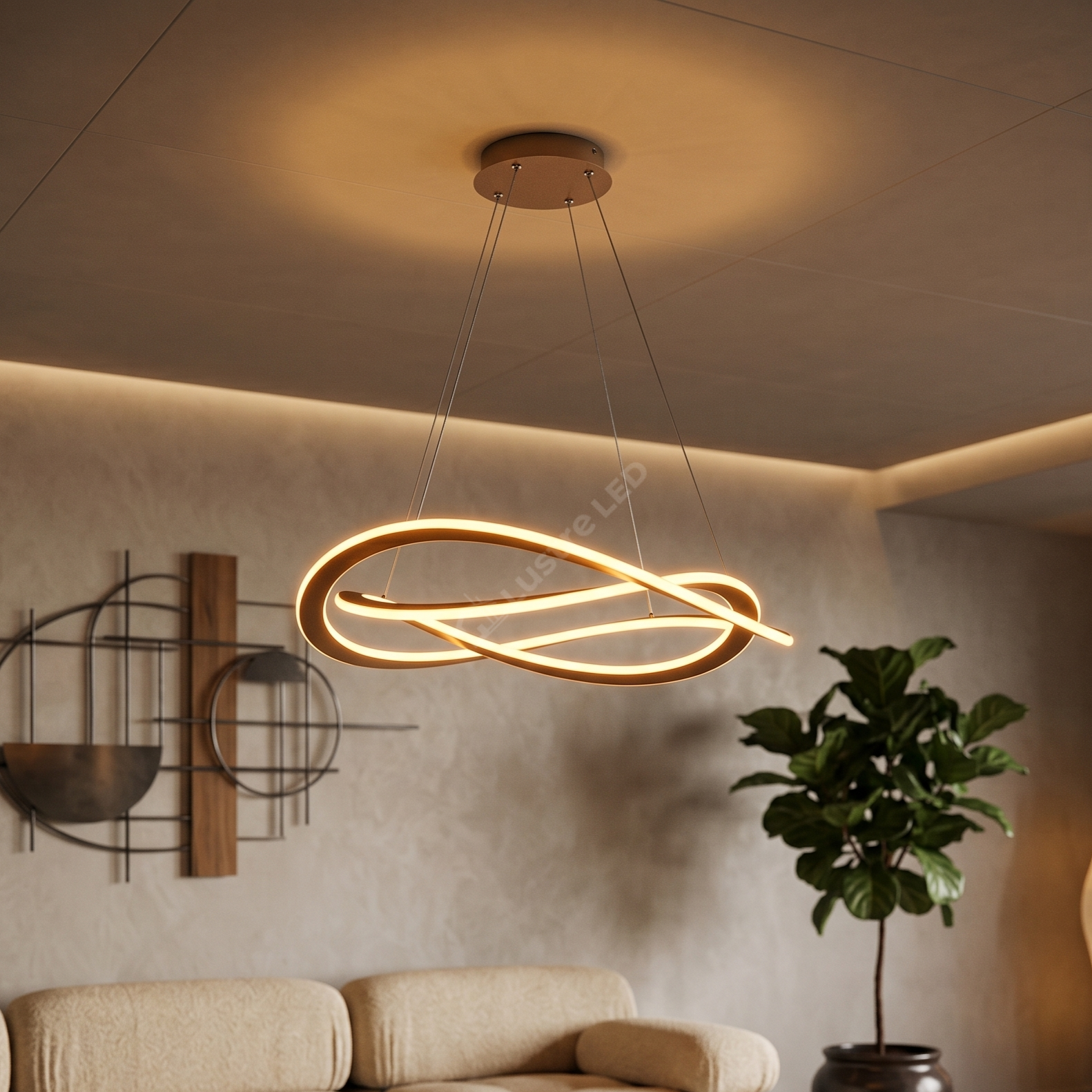 Lustra LED Suspendata LIGNIS Gold Echivalent 400W Premium