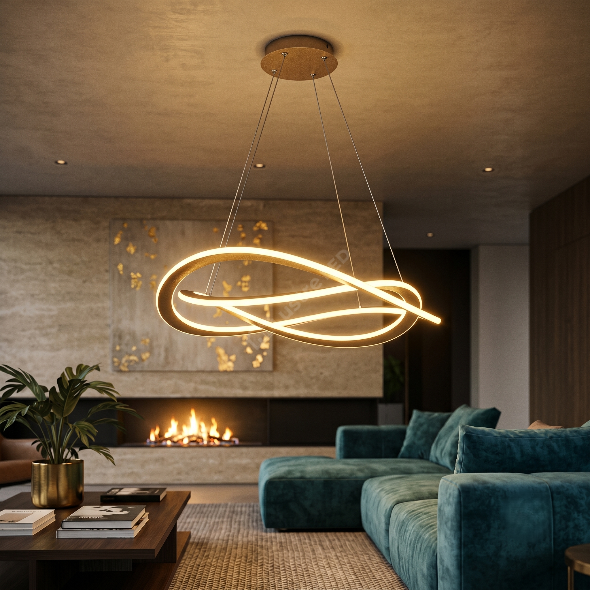 Lustra LED Suspendata LIGNIS Gold Echivalent 400W Premium