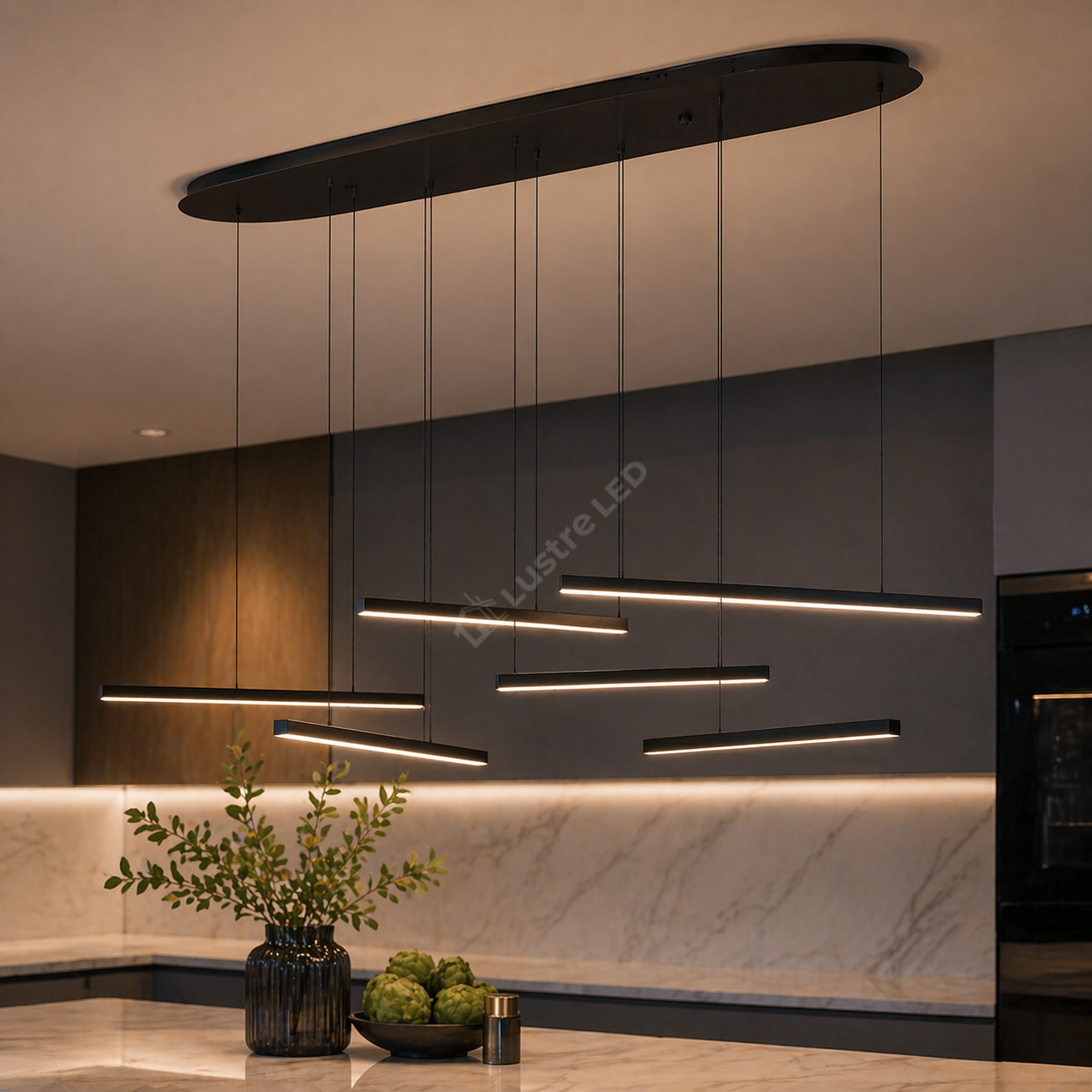 Lustra LED Suspendata Lines Black Echivalent 600W Eglo 39915