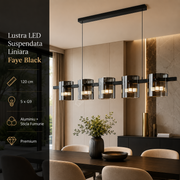 Lustra LED Suspendata Liniara 120cm 5xG9 Faye Black Sticla Fumurie