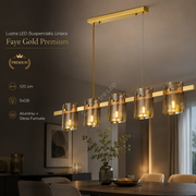 Lustra LED Suspendata Liniara 120cm 5xG9 Faye Gold Sticla Fumurie