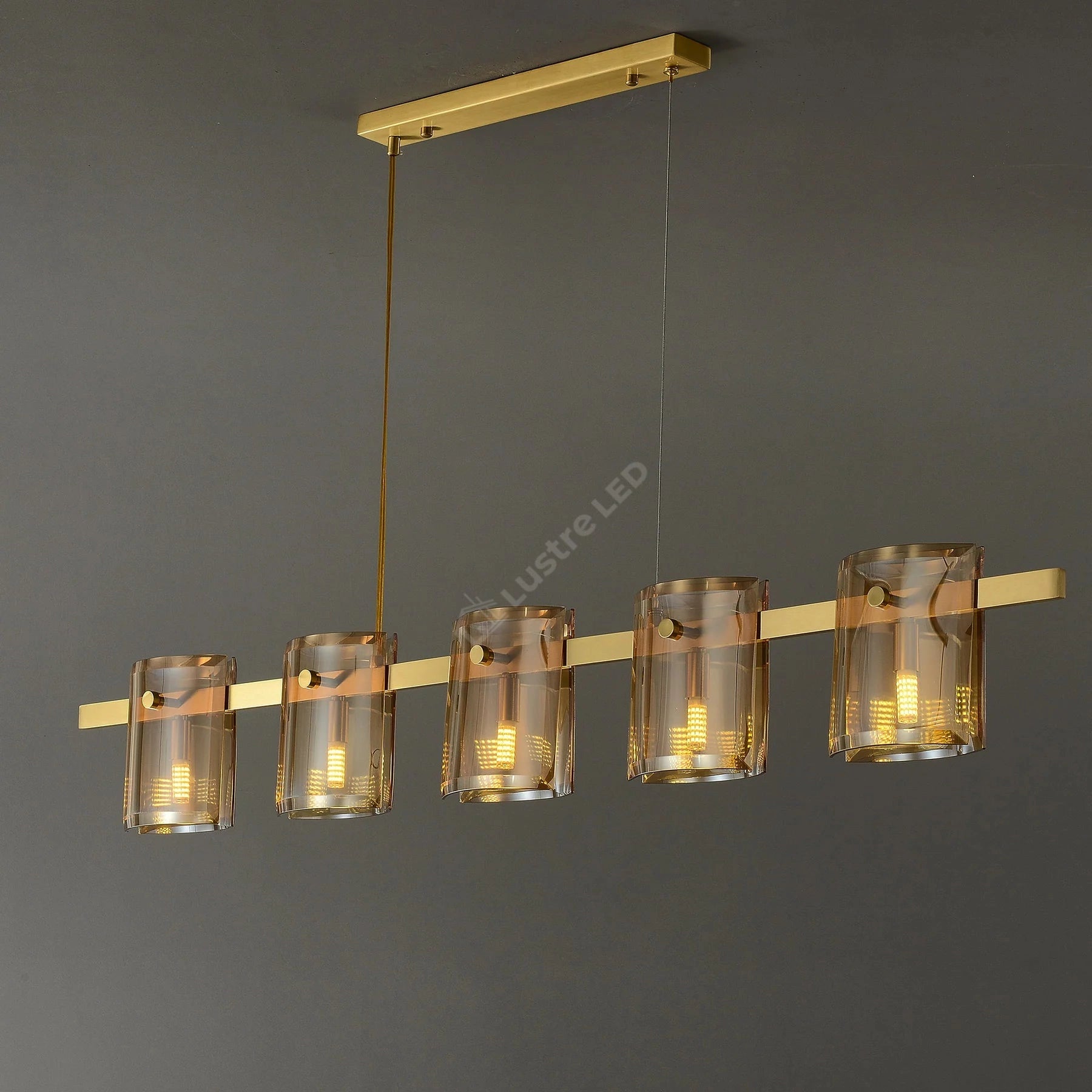 Lustra LED Suspendata Liniara 120cm 5xG9 Faye Gold Sticla Fumurie