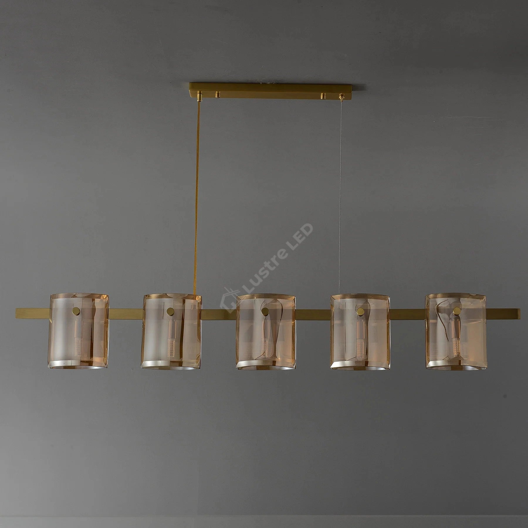 Lustra LED Suspendata Liniara 120cm 5xG9 Faye Gold Sticla Fumurie
