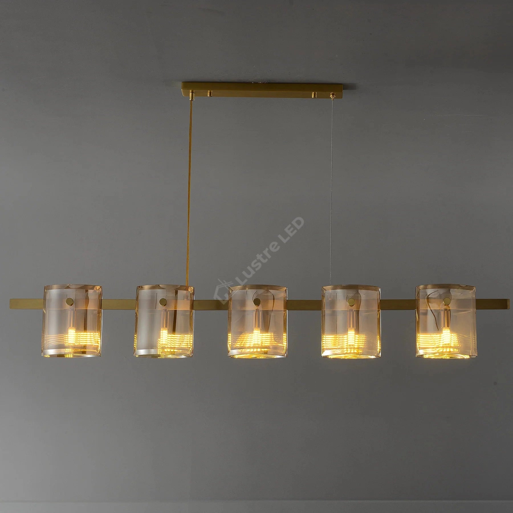 Lustra LED Suspendata Liniara 120cm 5xG9 Faye Gold Sticla Fumurie