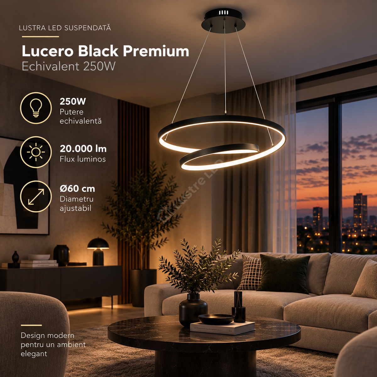 Lustra LED Suspendata Lucero Black Premium Echivalent 250W
