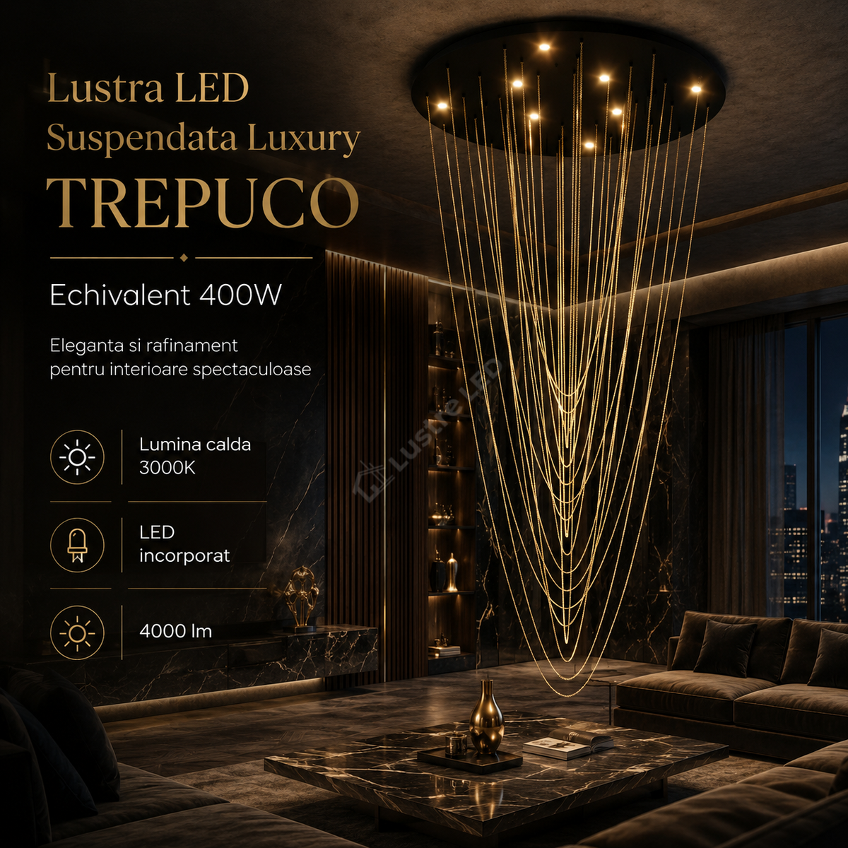 Lustra LED Suspendata Luxury TREPUCO Echivalent 400W