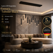 Lustra LED Suspendata Luxury Tubular Black Echivalent 400W, 3000K, Dimabila, PREMIUM