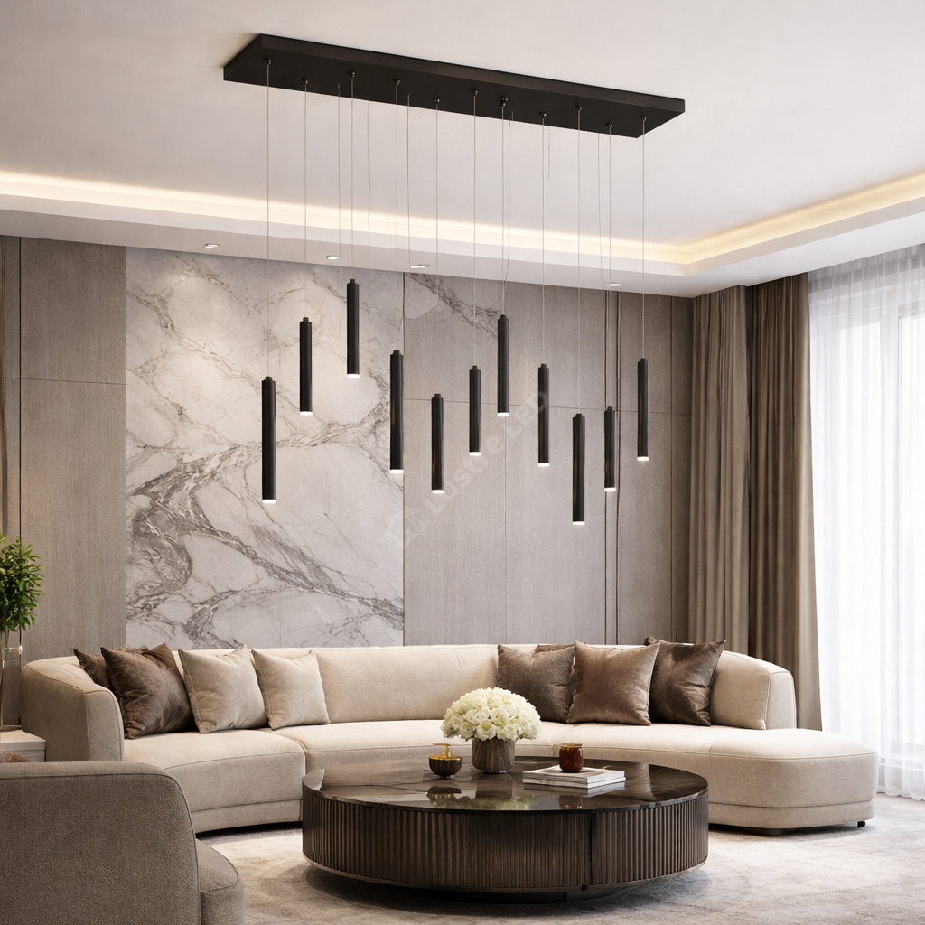 Lustra LED Suspendata Luxury Tubular Black Echivalent 400W, 3000K, Dimabila, PREMIUM
