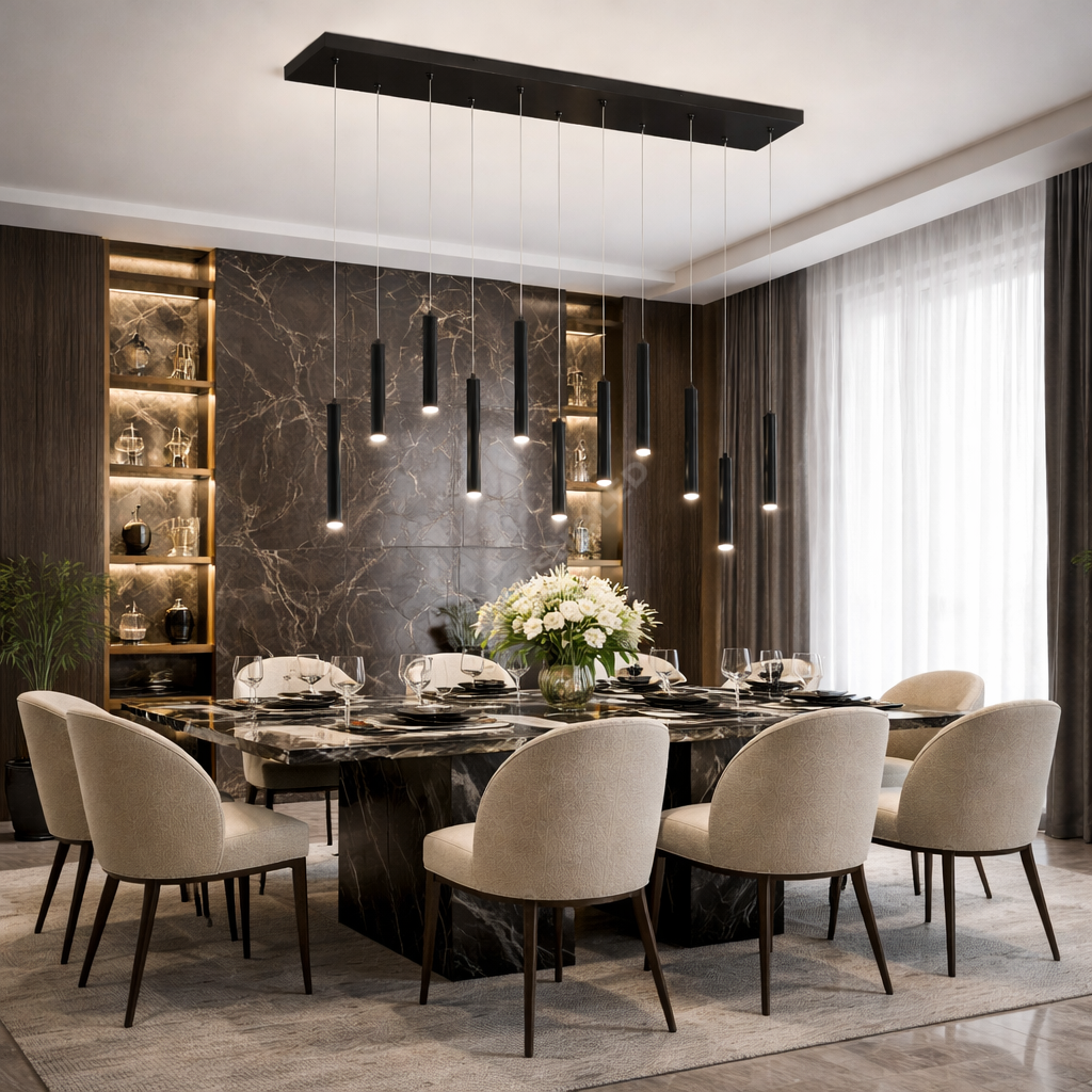 Lustra LED Suspendata Luxury Tubular Black Echivalent 400W, 3000K, Dimabila, PREMIUM