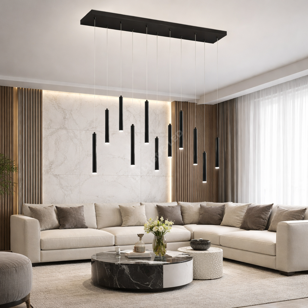 Lustra LED Suspendata Luxury Tubular Black Echivalent 400W, 3000K, Dimabila, PREMIUM