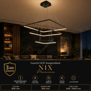 Lustra LED Suspendata Nix Black Premium cu 3 Segmente Reglabile Echivalent 800W