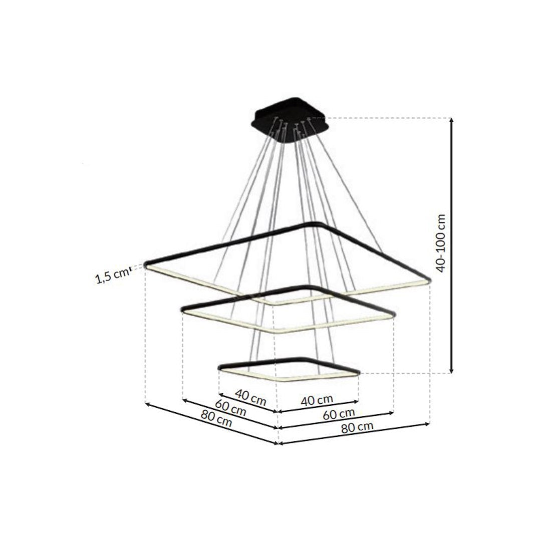 Lustra LED Suspendata Nix Black Premium cu 3 Segmente Reglabile Echivalent 800W