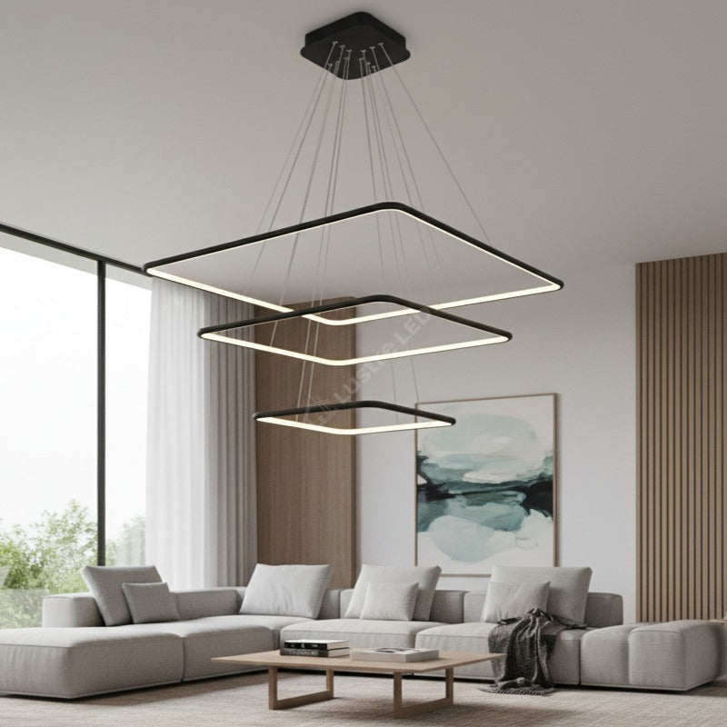 Lustra LED Suspendata Nix Black Premium cu 3 Segmente Reglabile Echivalent 800W