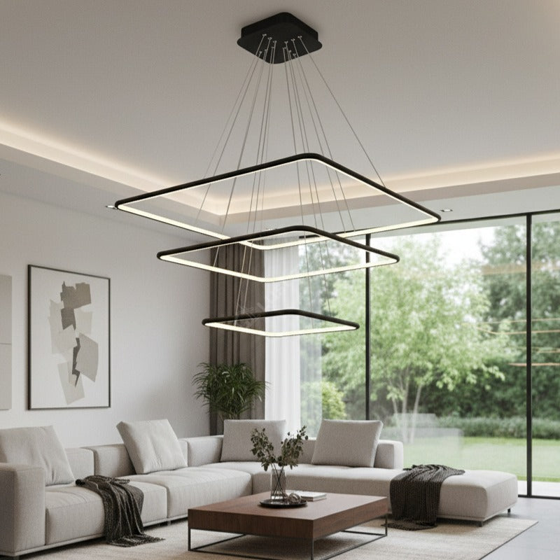 Lustra LED Suspendata Nix Black Premium cu 3 Segmente Reglabile Echivalent 800W