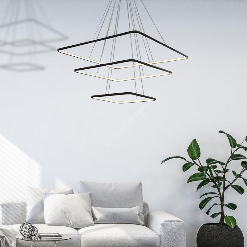 Lustra LED Suspendata Nix Black Premium cu 3 Segmente Reglabile Echivalent 800W