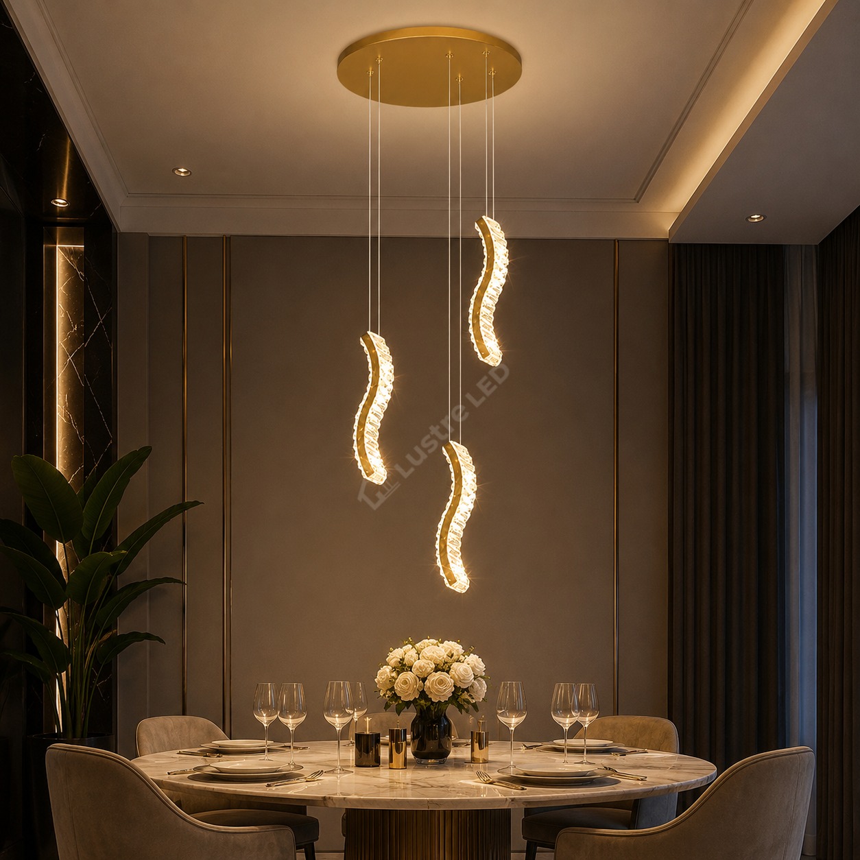 Lustra LED Suspendata ONDA Gold 120W CCT Telecomanda Echivalent 600W