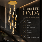 Lustra LED Suspendata ONDA Gold 216W CCT Telecomanda Echivalent 1080W