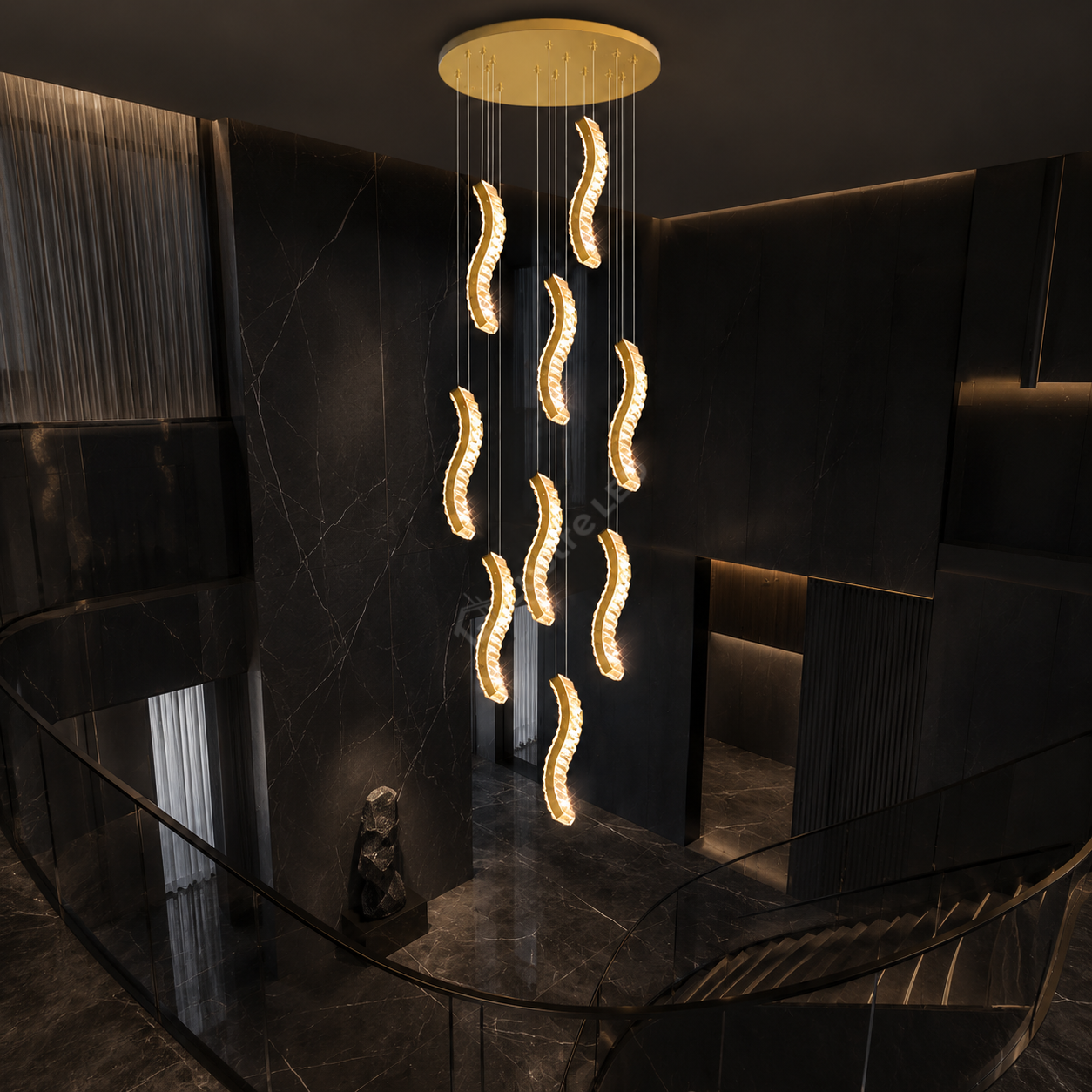 Lustra LED Suspendata ONDA Gold 216W CCT Telecomanda Echivalent 1080W