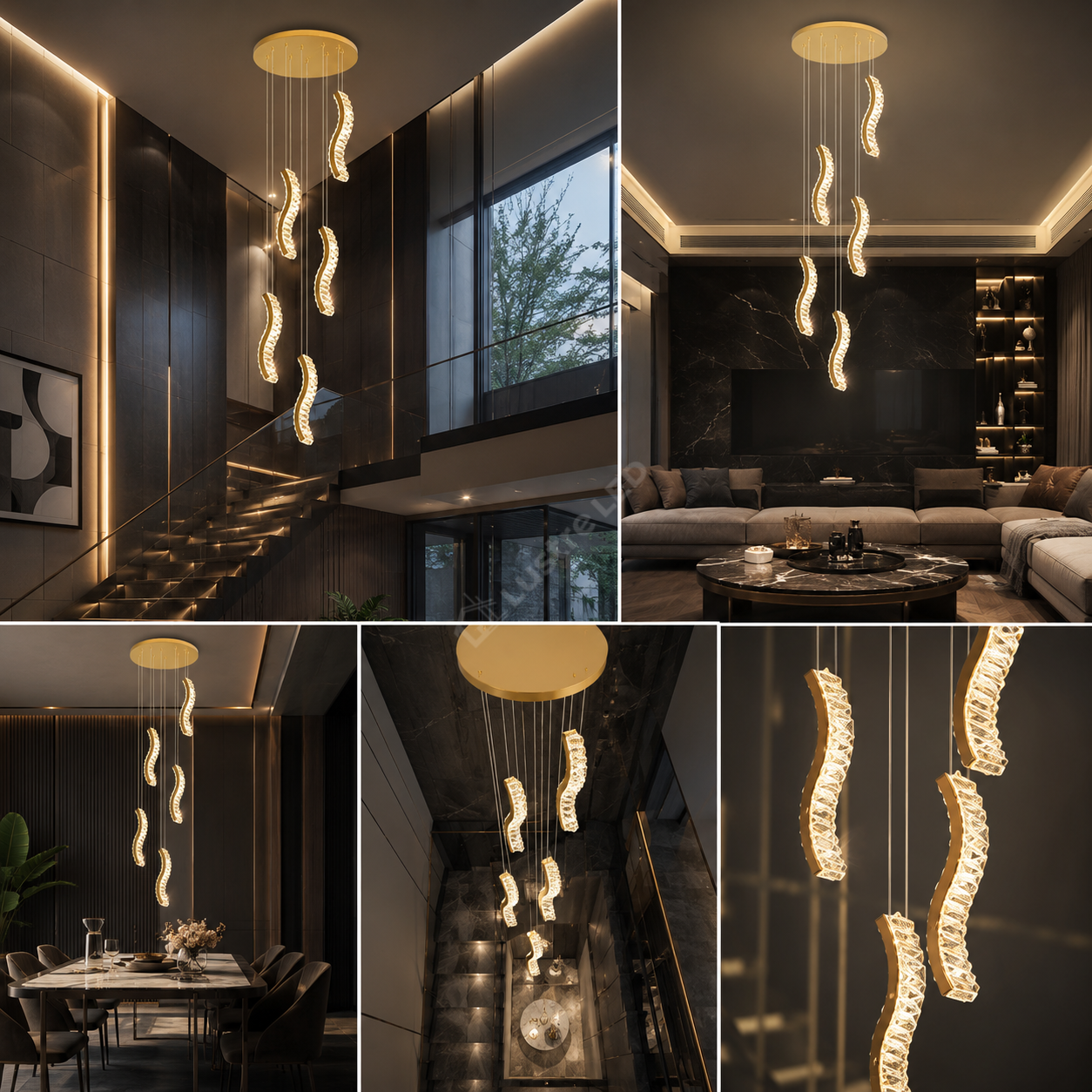 Lustra LED Suspendata ONDA Gold Telecomanda Echivalent 600W