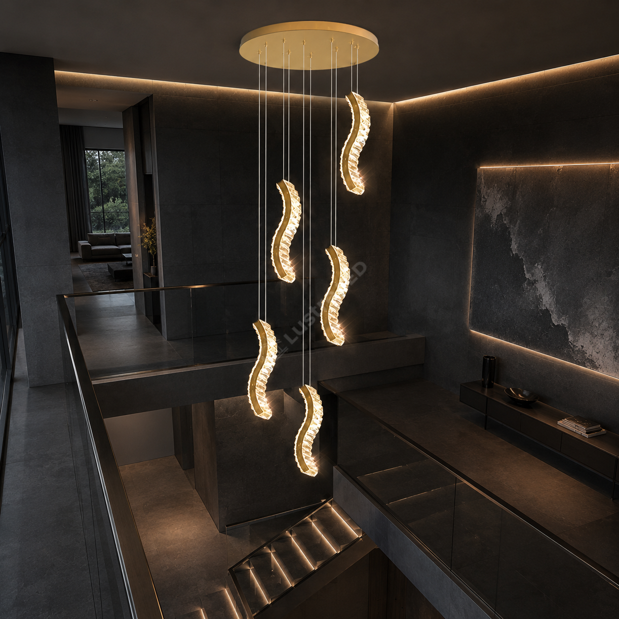 Lustra LED Suspendata ONDA Gold Telecomanda Echivalent 600W