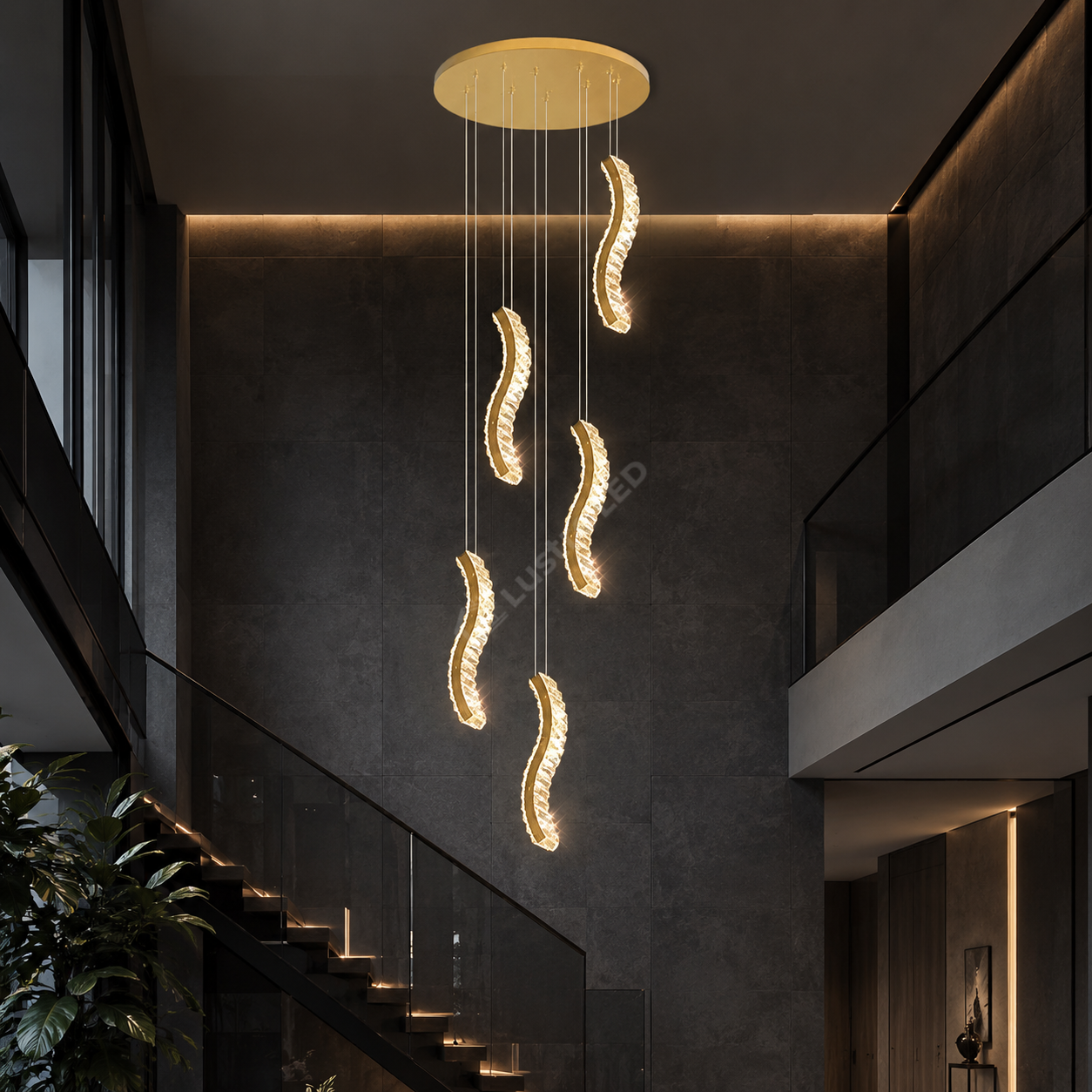 Lustra LED Suspendata ONDA Gold Telecomanda Echivalent 600W