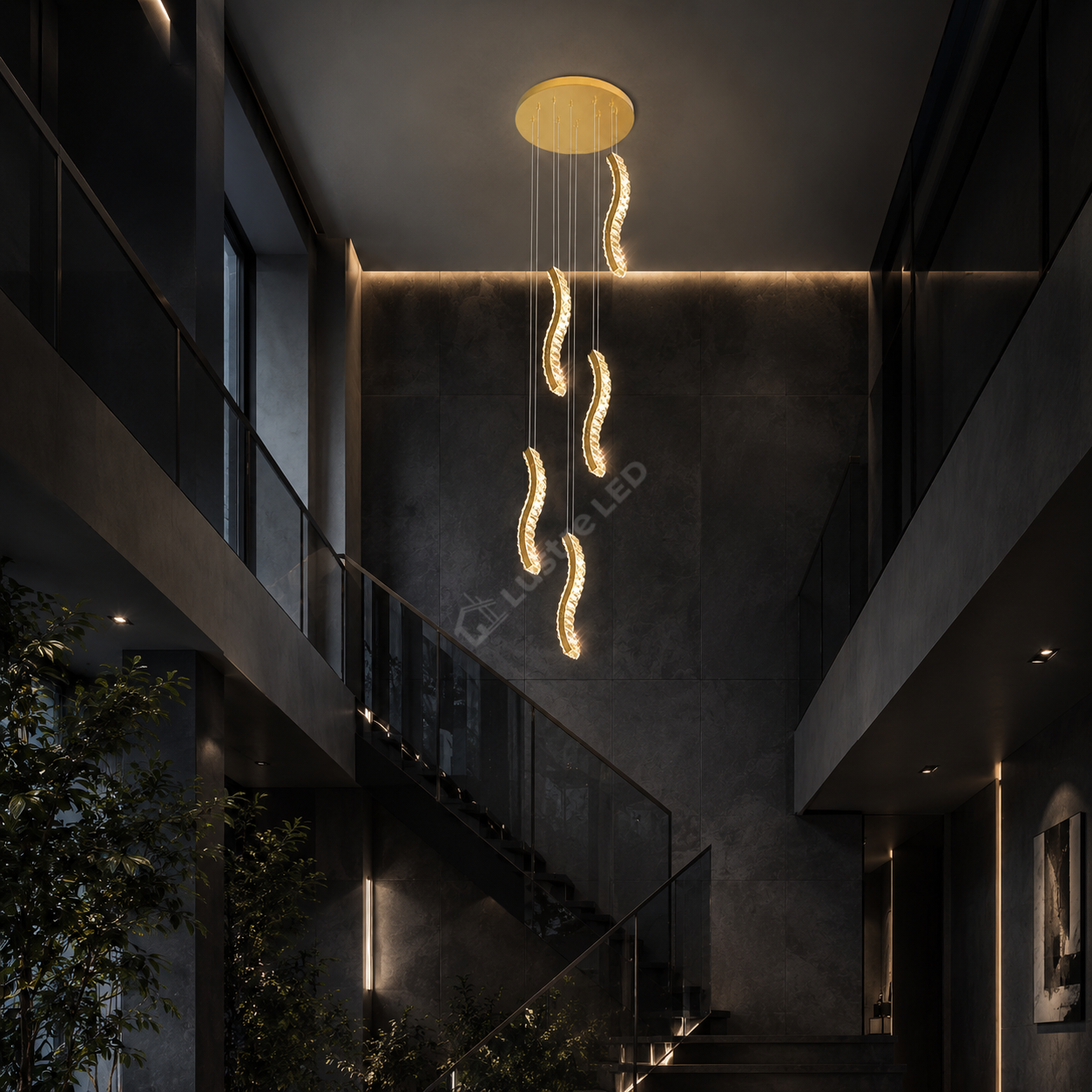 Lustra LED Suspendata ONDA Gold Telecomanda Echivalent 600W